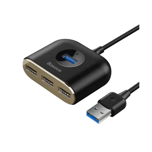 ХАБ HUB BASEUS SQUARE ROUND 4IN1 ХАБ HUB ADAPTER (USB3.0 TO USB3.0*1+USB2.0*3) 1M, ЧОРНИЙ CAHUB-AY01