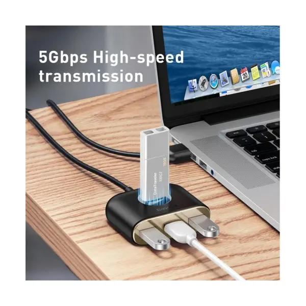 ХАБ HUB BASEUS SQUARE ROUND 4IN1 ХАБ HUB ADAPTER (USB3.0 TO USB3.0*1+USB2.0*3) 1M, ЧОРНИЙ CAHUB-AY01