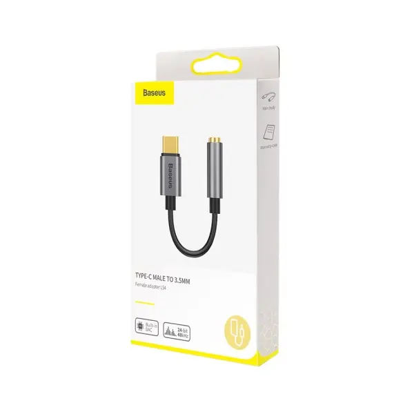 АДАПТЕР AUX BASEUS TYPE-C MALE TO 3.5MM FEMALE ADAPTER L54 DEEP, СІРИЙ CATL54-0G