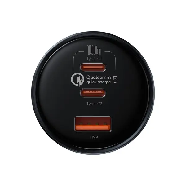 АВТОМОБІЛЬНИЙ ЗАРЯДНИЙ ПРИСТРІЙ BASEUS QUALCOMM QUICK CHARGE 5 TECHNOLOGY TYPE-C TO TYPE-C+U 160W + CABLE SET, СІРИЙ TZCCZM-0G