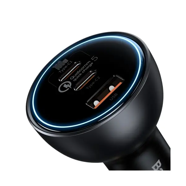 АВТОМОБІЛЬНИЙ ЗАРЯДНИЙ ПРИСТРІЙ BASEUS QUALCOMM QUICK CHARGE 5 TECHNOLOGY TYPE-C TO TYPE-C+U 160W + CABLE SET, СІРИЙ TZCCZM-0G