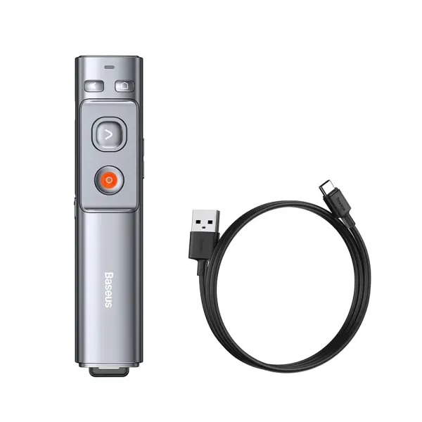 ЛАЗЕРНА УКАЗКА BASEUS ПОМАРАНЧЕВИЙ DOT WIRELESS PRESENTER (RED LASER), (CHARGING), СІРИЙ WKCD000013