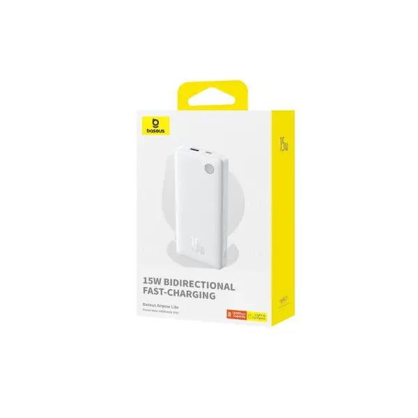 ЗОВНІШНІЙ АКУМУЛЯТОР POWER BANK BASEUS AIRPOW LITE 10 000MAH 15W, БІЛИЙ P10067500213-00