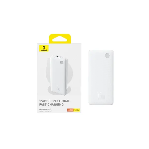 ЗОВНІШНІЙ АКУМУЛЯТОР POWER BANK BASEUS AIRPOW LITE 10 000MAH 15W, БІЛИЙ P10067500213-00