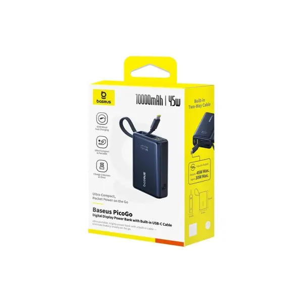 ЗОВНІШНІЙ АКУМУЛЯТОР POWER BANK BASEUS PICOGO DIGITAL DISPLAY POWER BANK 10000MAH 45W, ЧОРНИЙ P10076803123-00