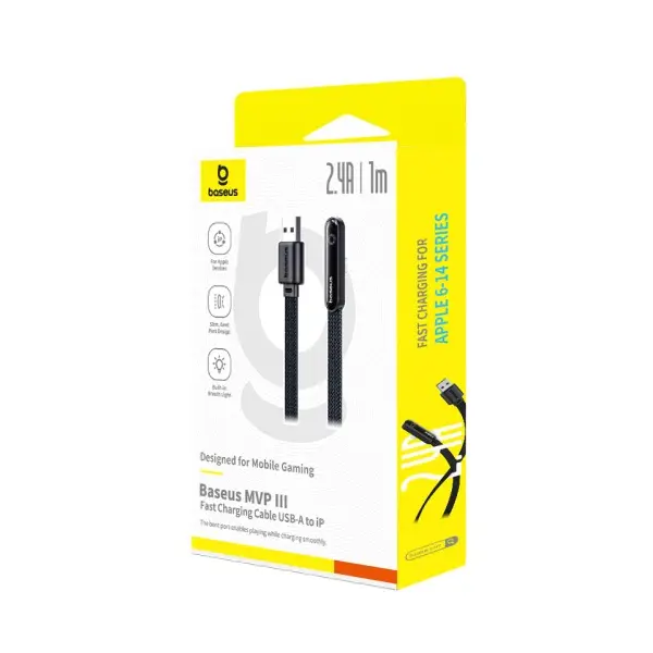 MR4_145735 Кабель baseus mvp 3 usb-a to lightning 2.4a 1m, чорний p10382503121-00 
