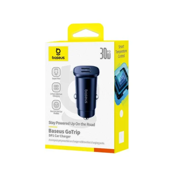 АВТОМОБІЛЬНИЙ ЗАРЯДНИЙ ПРИСТРІЙ BASEUS GOTRIP DP1 CAR CHARGER TYPE-C TO TYPE-C 30W, ЧОРНИЙ C00072300123-01