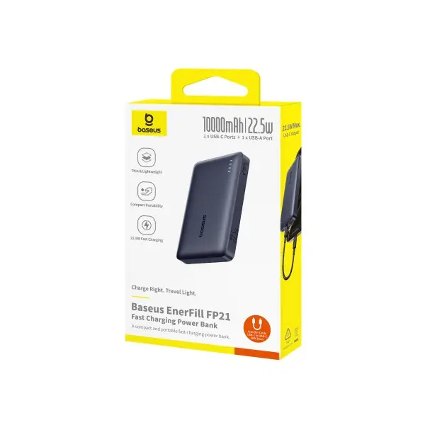 ЗОВНІШНІЙ АКУМУЛЯТОР POWER BANK BASEUS ENERFILL FP21 POWER BANK 22.5W 10 000MAH, ЧОРНИЙ P1008210D123-00
