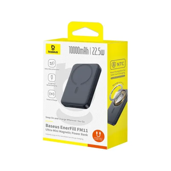ЗОВНІШНІЙ АКУМУЛЯТОР POWER BANK BASEUS ENERFILL FM11 ULTRA-MINI MAGNETIC 22.5W 10 000MAH, ЧОРНИЙ P1008210E123-00