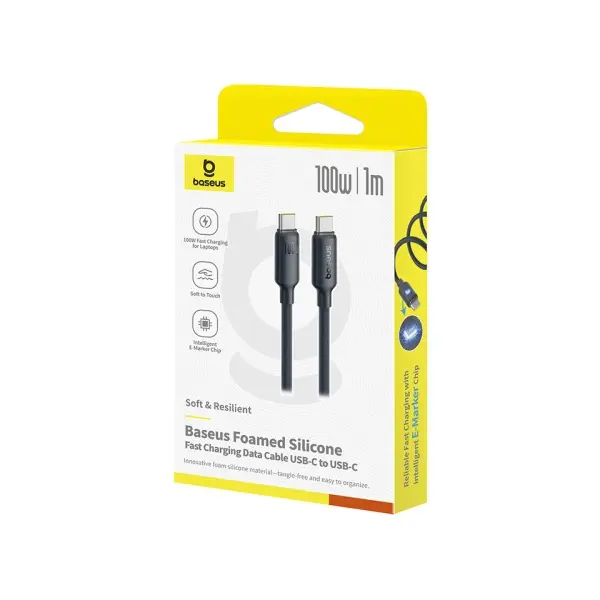 КАБЕЛЬ PD BASEUS FOAMED SILICONE TYPE-C TO LIGHTNING 20W 1M, ЧОРНИЙ E0426A00