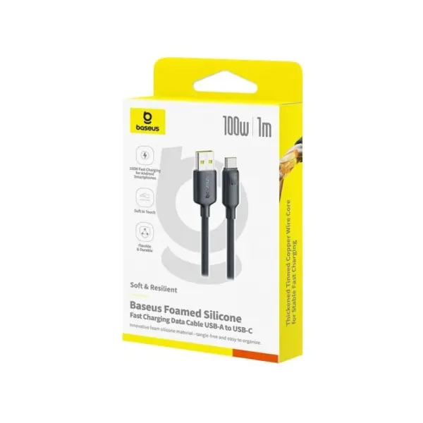 КАБЕЛЬ BASEUS FOAMED SILICONE USB-A TO TYPE-C 100W 1M, ЧОРНИЙ E0426800