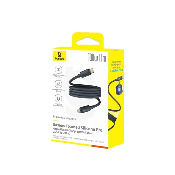 MR4_145760 Кабель pd baseus foamed silicone pro magnetic tipe-c to type-c 100w 1m, чорний e0426d00 BASEUS