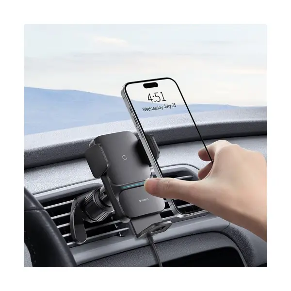 MR4_145670 Бездротовий автомобільний зарядний пристрій baseus wisdom auto alignment car mount wireless qi 15w air outlet, чорний cgzx000001 