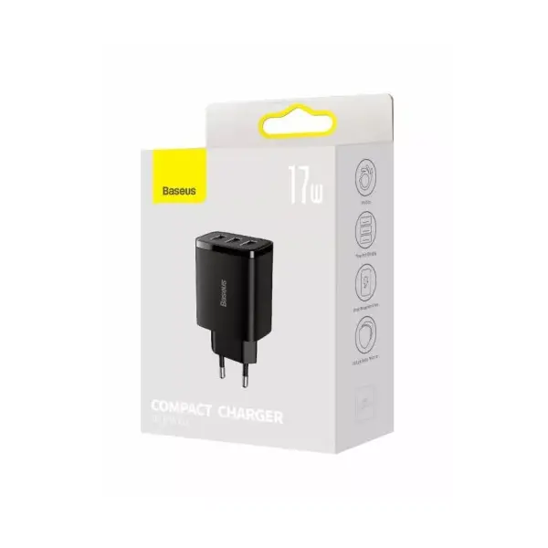 MR4_145674 Мережевий зарядний пристрій baseus compact charger 3-usb 17w eu, чорний ccxj020101 
