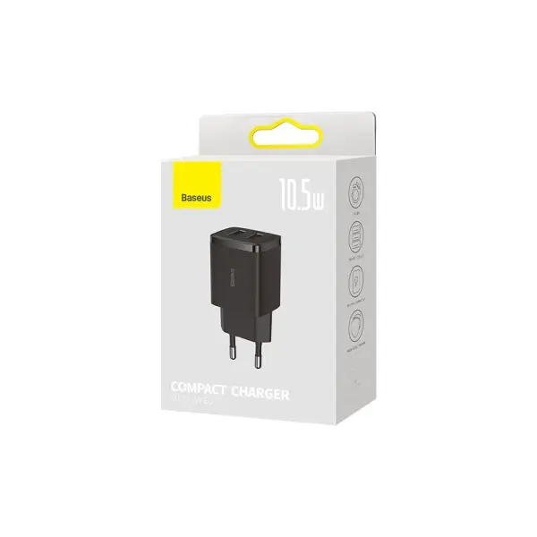 MR4_145672 Мережевий зарядний пристрій baseus compact charger 2u 10.5w eu, чорний ccxj010201 