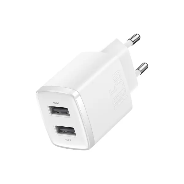 МЕРЕЖЕВИЙ ЗАРЯДНИЙ ПРИСТРІЙ BASEUS COMPACT CHARGER 2U 10.5W EU, БІЛИЙ CCXJ010202