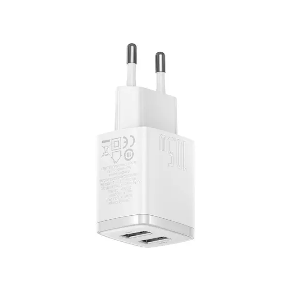 МЕРЕЖЕВИЙ ЗАРЯДНИЙ ПРИСТРІЙ BASEUS COMPACT CHARGER 2U 10.5W EU, БІЛИЙ CCXJ010202
