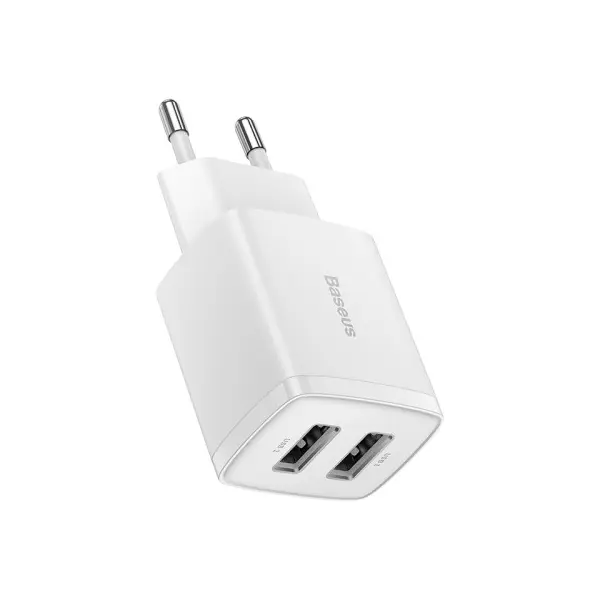 МЕРЕЖЕВИЙ ЗАРЯДНИЙ ПРИСТРІЙ BASEUS COMPACT CHARGER 2U 10.5W EU, БІЛИЙ CCXJ010202