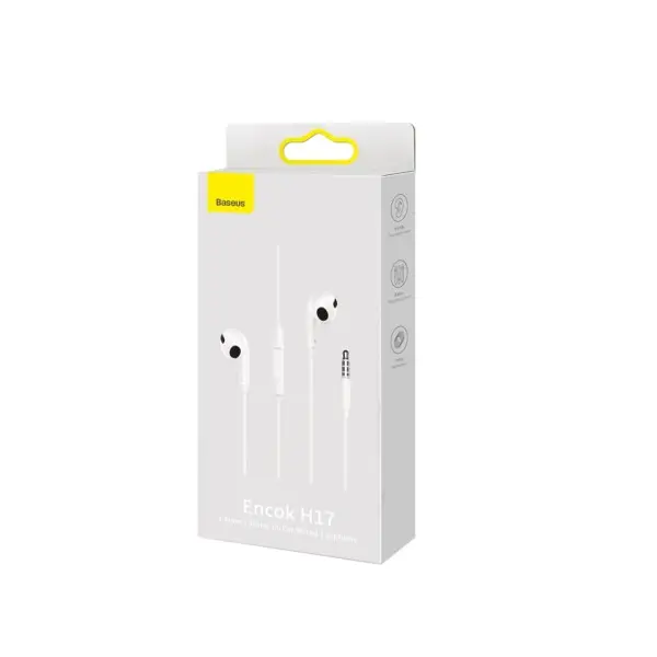 НАВУШНИКИ BASEUS ENCOK 3.5MM LATERAL IN-EAR WIRED EARPHONE H17, БІЛИЙ NGCR020002