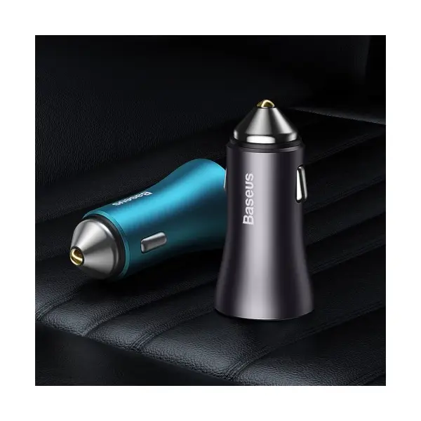 АВТОМОБІЛЬНИЙ ЗАРЯДНИЙ ПРИСТРІЙ BASEUS GOLDEN CONTACTOR MAX DUAL FAST CHARGER CAR CHARGER U+U 60W DARK, CGJM000013, СІРИЙ