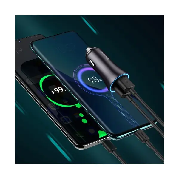 АВТОМОБІЛЬНИЙ ЗАРЯДНИЙ ПРИСТРІЙ BASEUS GOLDEN CONTACTOR MAX DUAL FAST CHARGER CAR CHARGER U+U 60W DARK, CGJM000013, СІРИЙ