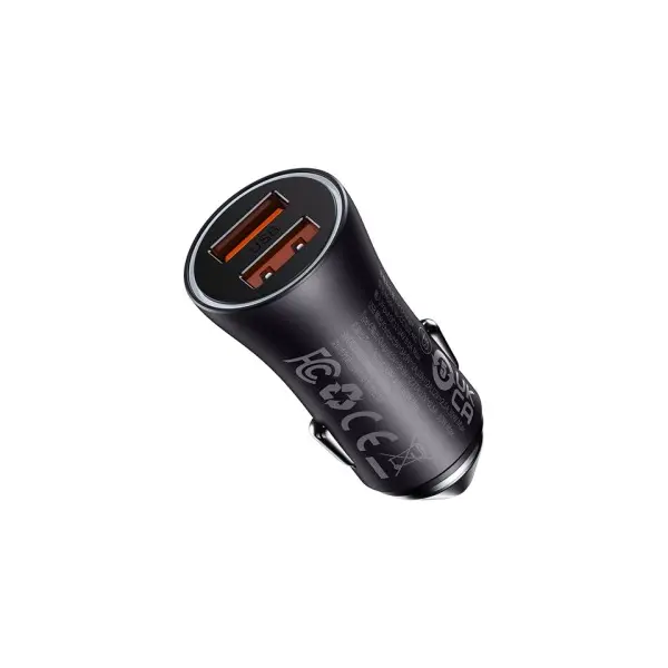 АВТОМОБІЛЬНИЙ ЗАРЯДНИЙ ПРИСТРІЙ BASEUS GOLDEN CONTACTOR MAX DUAL FAST CHARGER CAR CHARGER U+U 60W DARK, CGJM000013, СІРИЙ