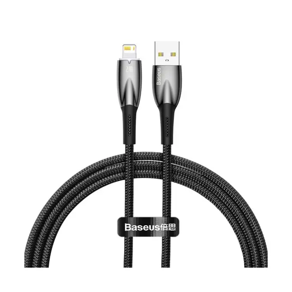 КАБЕЛЬ BASEUS GLIMMER SERIES FAST CHARGING DATA CABLE USB-A TO LIGHTNING 2.4A 1M, ЧОРНИЙ CADH000201