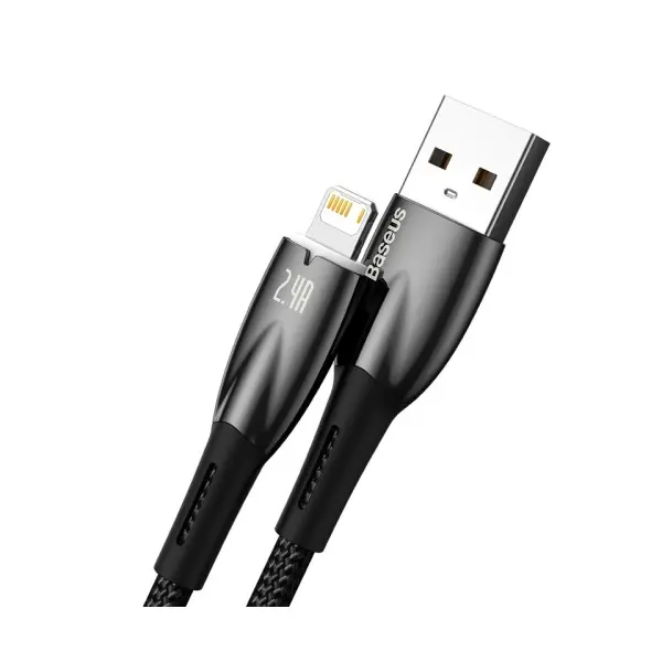 КАБЕЛЬ BASEUS GLIMMER SERIES FAST CHARGING DATA CABLE USB-A TO LIGHTNING 2.4A 1M, ЧОРНИЙ CADH000201
