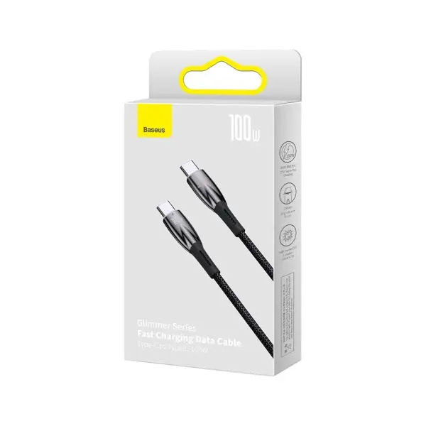 КАБЕЛЬ PD BASEUS GLIMMER SERIES FAST CHARGING DATA CABLE TYPE-C TO TYPE-C 100W 1M, ЧОРНИЙ CADH000701