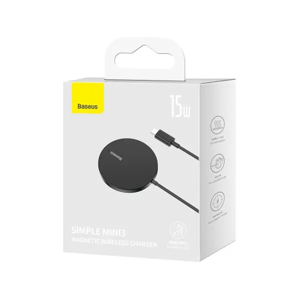 MR4_145687 Бездротовий зарядний пристрій baseus simple mini3 magnetic wireless charger 15w, чорний ccjj040001 