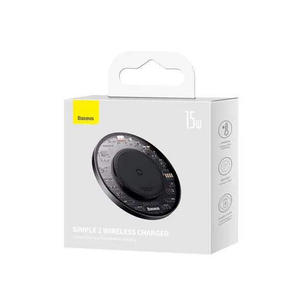 БЕЗДРОТОВИЙ ЗАРЯДНИЙ ПРИСТРІЙ BASEUS SIMPLE 2 WIRELESS CHARGER 15W, ЧОРНИЙ CCJJ050001