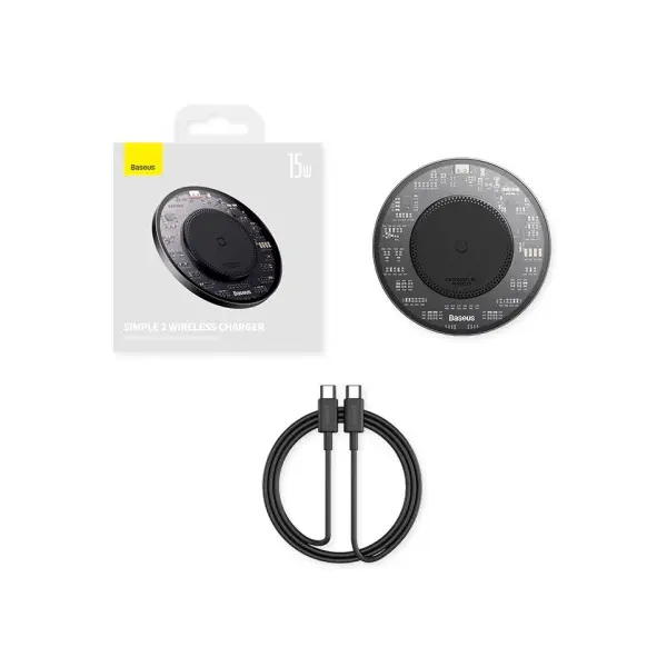 БЕЗДРОТОВИЙ ЗАРЯДНИЙ ПРИСТРІЙ BASEUS SIMPLE 2 WIRELESS CHARGER 15W, ЧОРНИЙ CCJJ050001