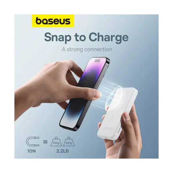 ЗОВНІШНІЙ АКУМУЛЯТОР POWER BANK BASEUS MAGNETIC MINI WIRELESS FAST CHARGE 5 000MAH 20W, БІЛИЙ P10022107223-00