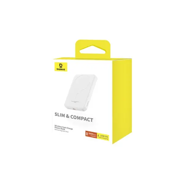 ЗОВНІШНІЙ АКУМУЛЯТОР POWER BANK BASEUS MAGNETIC MINI WIRELESS FAST CHARGE 5 000MAH 20W, БІЛИЙ P10022107223-00