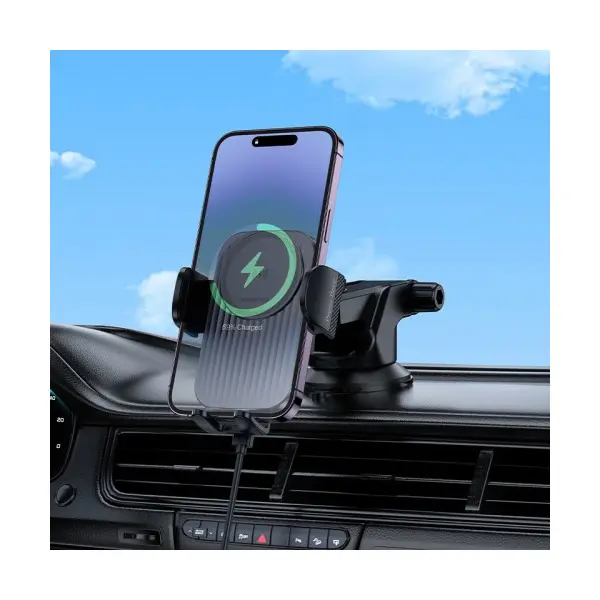 АВТОТРИМАЧ BOROFONE BH222 LEADING PUSH-TYPE WIRELESS FAST CHARGING CAR HOLDER (CENTER CONSOLE), ЧОРНИЙ