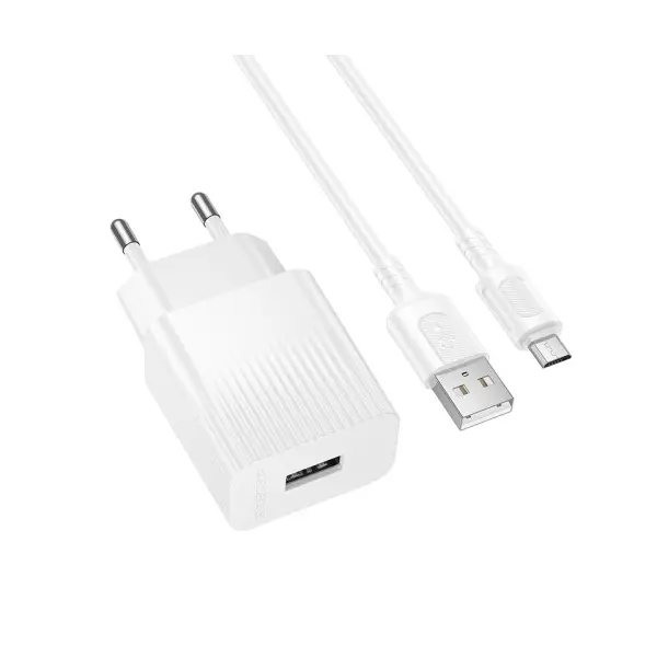 МЕРЕЖЕВИЙ ЗАРЯДНИЙ ПРИСТРІЙ BOROFONE BAS71A SOURCE 1USB, 2.1A MICRO, БІЛИЙ