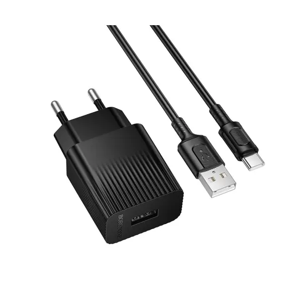 MR4_146055 Мережевий зарядний пристрій borofone bas71a source 1usb, 2.1a type-c, чорний BOROFONE