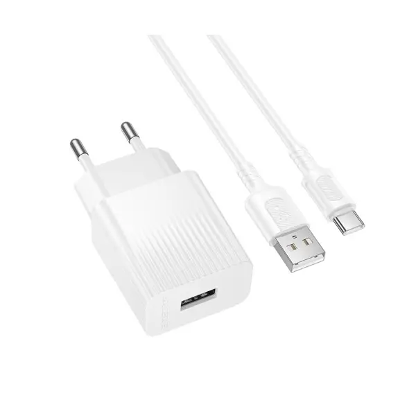 МЕРЕЖЕВИЙ ЗАРЯДНИЙ ПРИСТРІЙ BOROFONE BAS71A SOURCE 1USB, 2.1A TYPE-C, БІЛИЙ