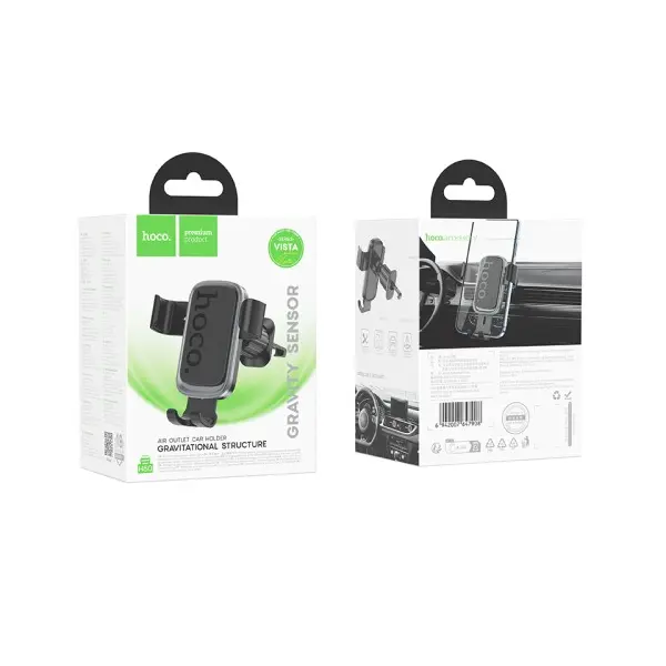 АВТОТРИМАЧ HOCO H80 VISTA GRAVITY CAR HOLDER (AIR OUTLET), ЧОРНИЙ METAL, СІРИЙ