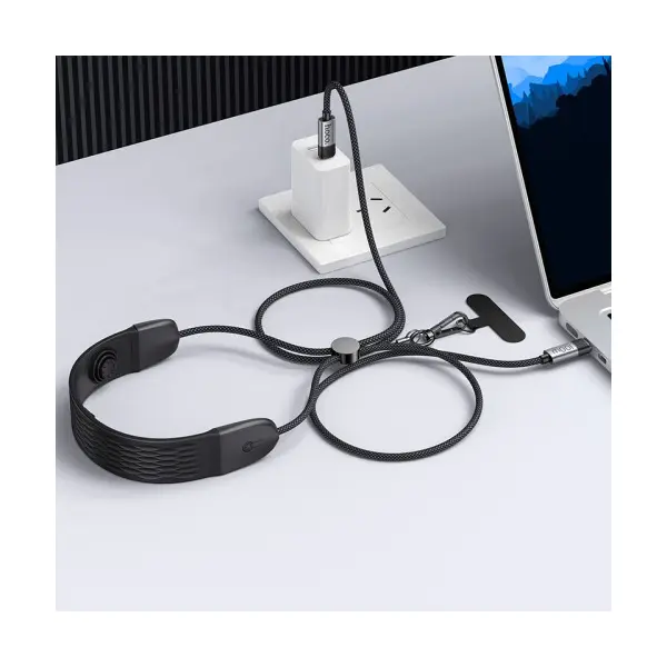 КАБЕЛЬ PD HOCO U145 100W CHARGING DATA CABLE C TO C NECK HANGING WITH MASSAGER, ЧОРНИЙ