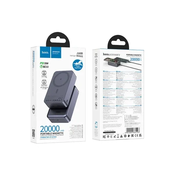 MR4_146183 Зовнішній акумулятор power bank hoco j160b original pd20w magnetic power bank 20000mah metal, сірий 