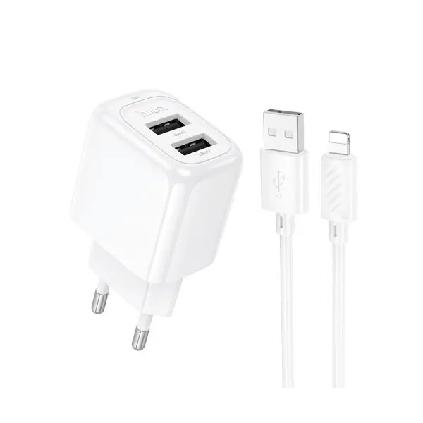 MR4_146031 Мережевий зарядний пристрій hoco cs51a surplus dual-port charger 2usb, 2,4a micro cable set, білий 