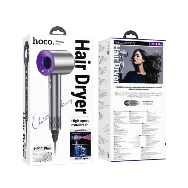 ФЕН ДЛЯ ВОЛОССЯ HOCO HP11 PLUS HIGH-SPEED NEGATIVE ION HAIR DRYER ПУРПУРОВИЙ