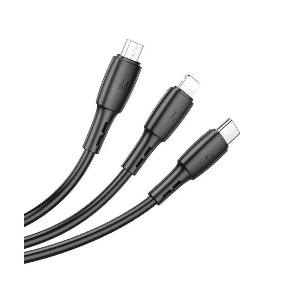 MR4_146063 Кабель borofone bx71 3in1 easy charging cable для lightning+micro+type-c 2a, 1m, чорний 