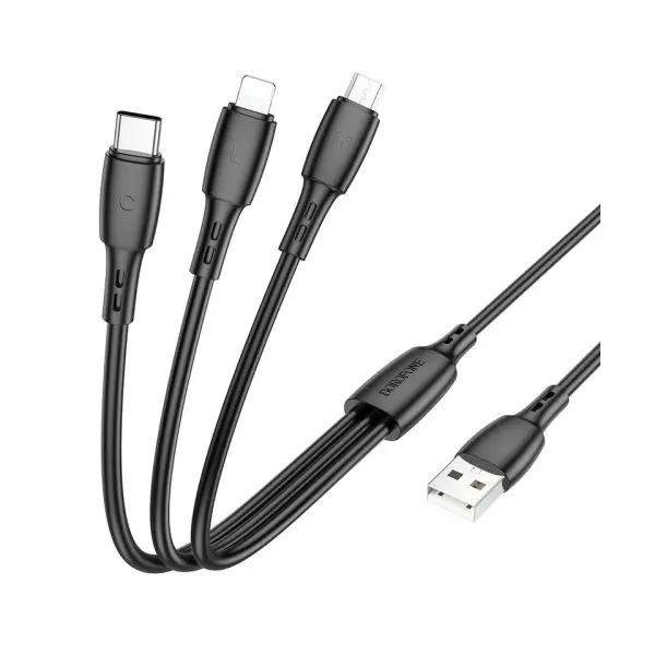 MR4_146063 Кабель borofone bx71 3in1 easy charging cable для lightning+micro+type-c 2a, 1m, чорний 