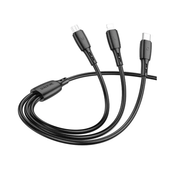 MR4_146063 Кабель borofone bx71 3in1 easy charging cable для lightning+micro+type-c 2a, 1m, чорний 
