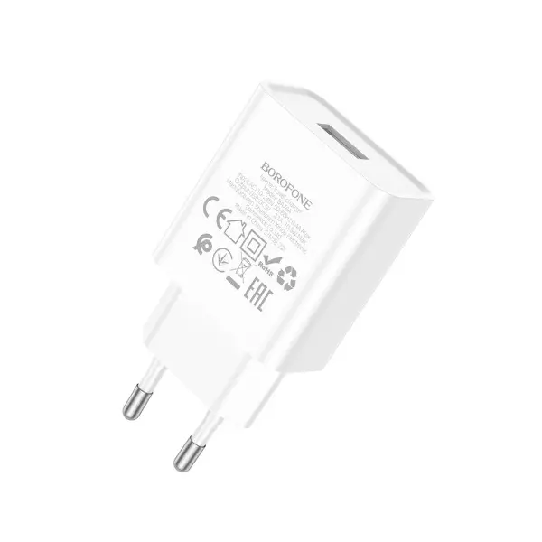 МЕРЕЖЕВИЙ ЗАРЯДНИЙ ПРИСТРІЙ BOROFONE BA74A ASPIRER 1USB, 2.1A, БІЛИЙ
