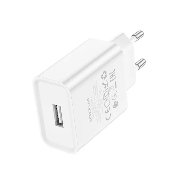 МЕРЕЖЕВИЙ ЗАРЯДНИЙ ПРИСТРІЙ BOROFONE BA74A ASPIRER 1USB, 2.1A, БІЛИЙ