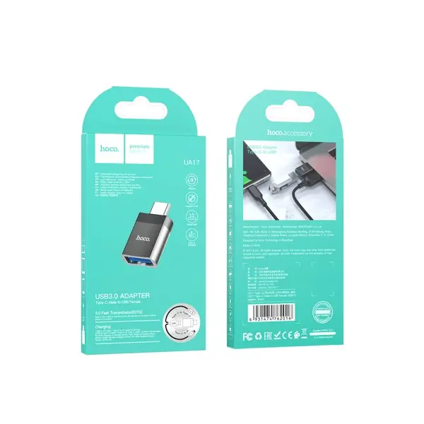 MR4_146145 Перехідник hoco ua17 type-c male to usb female usb3.0 adapter, чорний 