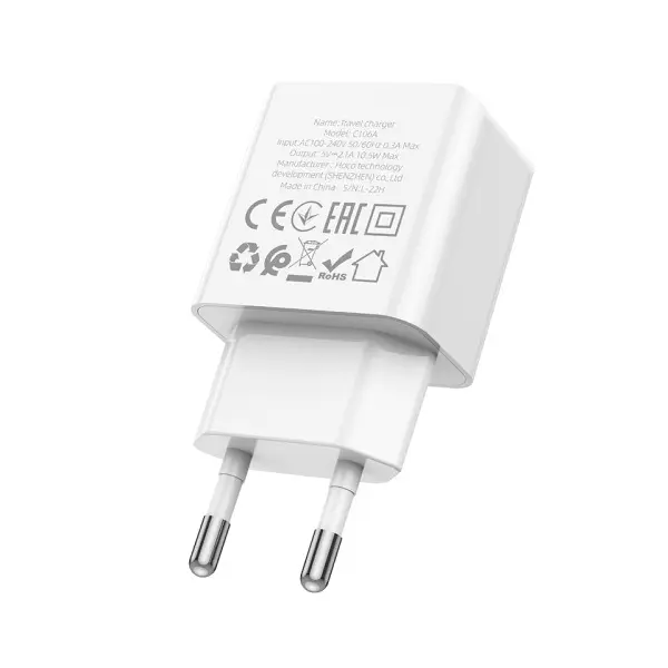 MR4_146025 Мережевий зарядний пристрій hoco c106a leisure 1usb, 2,1a, білий 